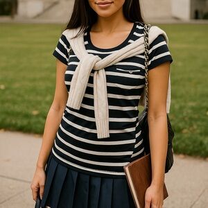 Kenar Black and White Striped Women's Top - Size M